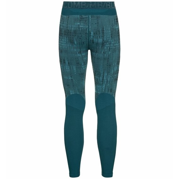 Odlo Thermobroek Men Lang Blackcomb - Green Print  Medium Thermokleding - Reisartikelen-nl