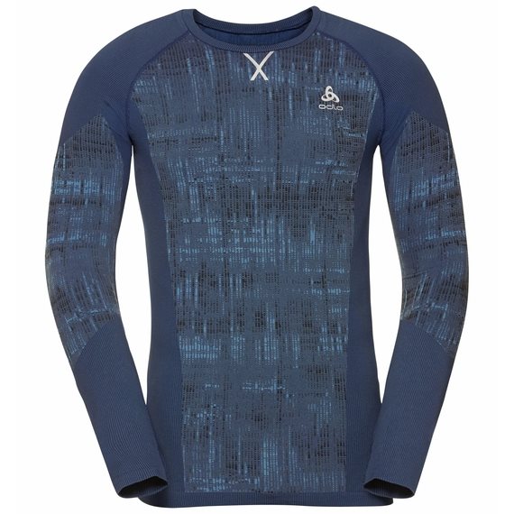 Odlo Thermoshirt Men Crew Neck Blackcomb - Blue Print Large Thermokleding - Reisartikelen-nl