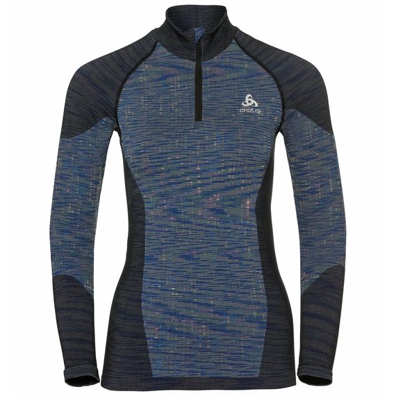 Odlo Thermoshirt Wms Turtle Neck Half Zip Blackcomb - Blue Tattoo - Space Dye Large Thermokleding - Reisartikelen-nl