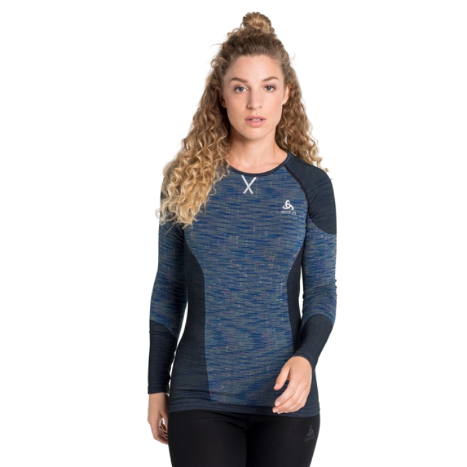 Odlo Thermoshirt Womens Crew Neck Blackcomb - Blue Print  Extra Large Thermokleding - Reisartikelen-nl