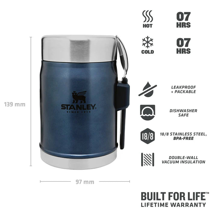 Stanley The Legendary Food Jar en Spork - 400ml - Hammertone Lake Thermosfles - Reisartikelen-nl